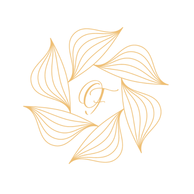 Decorative gold logo on a white background